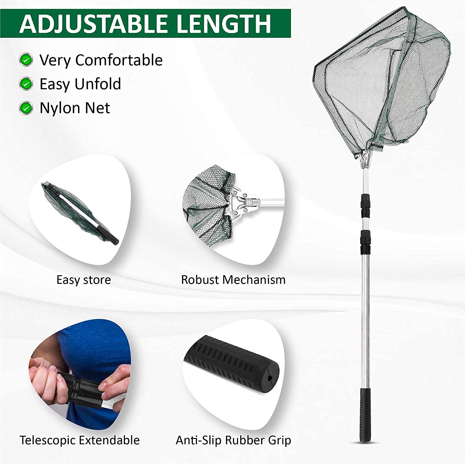 Proberos Fishing Landing Net for Pond Use with 66 Inch Telescopic Handle | Foldable Aluminum Design
