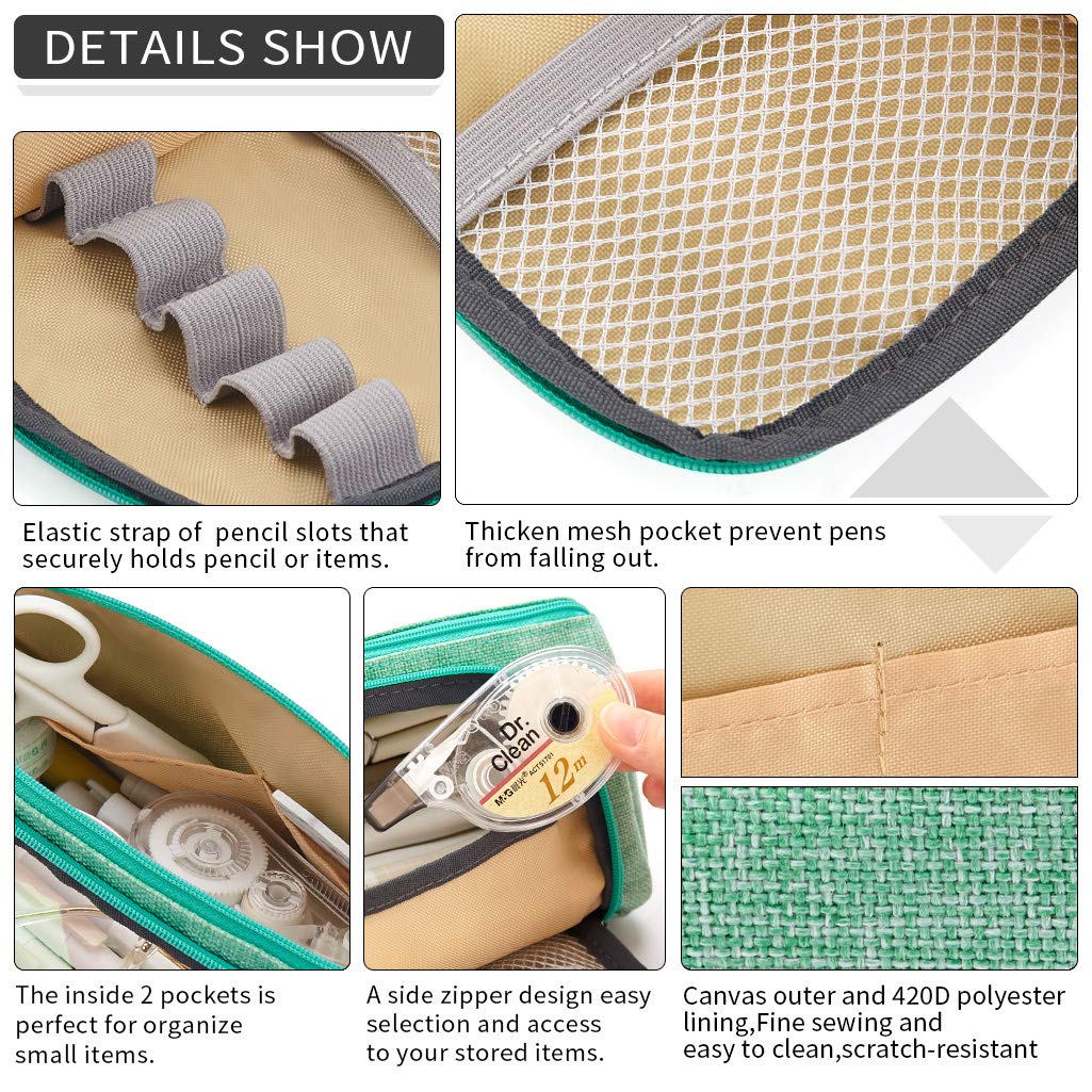 EASTHILL Pencil Case for Students with Double Zipper and 30 Pen Capacity | Canvas Green 20x11cm