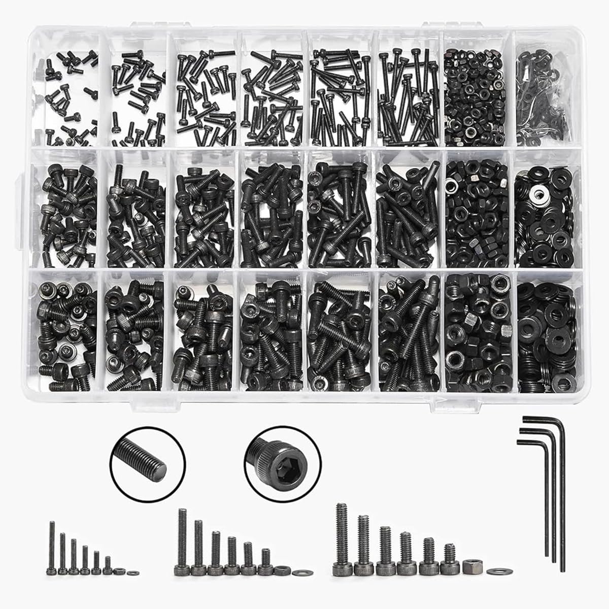 Serplex Screws Nuts and Washers Set 1290 pcs for DIY and Repair featuring Organizer Box | Alloy Steel M2 M3 M4 Assortment