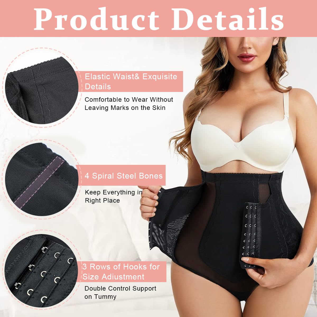 PALAY Tummy Control Panties for Women with 3 Row Buckle Design and Neoprene Fabric | XL 28.8–31.4 in Waist