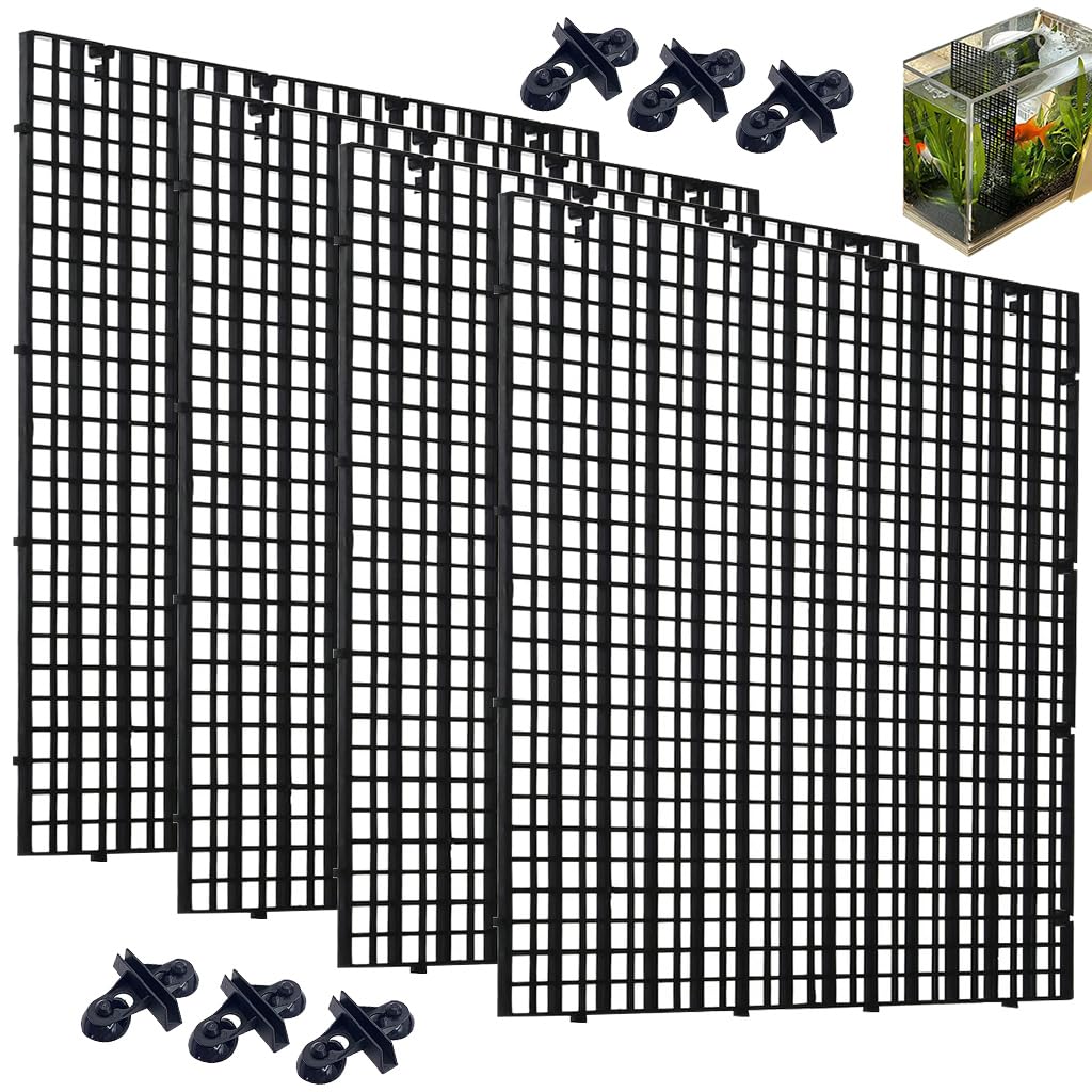 Qpets® 4pcs Fish Tank Dividers Kit, Mesh Screen with 4 Suction Cups PP Plastic Aquarium Dividers Isolation Boards Tank Separators for Dividing Fish, Turltes, Lizards