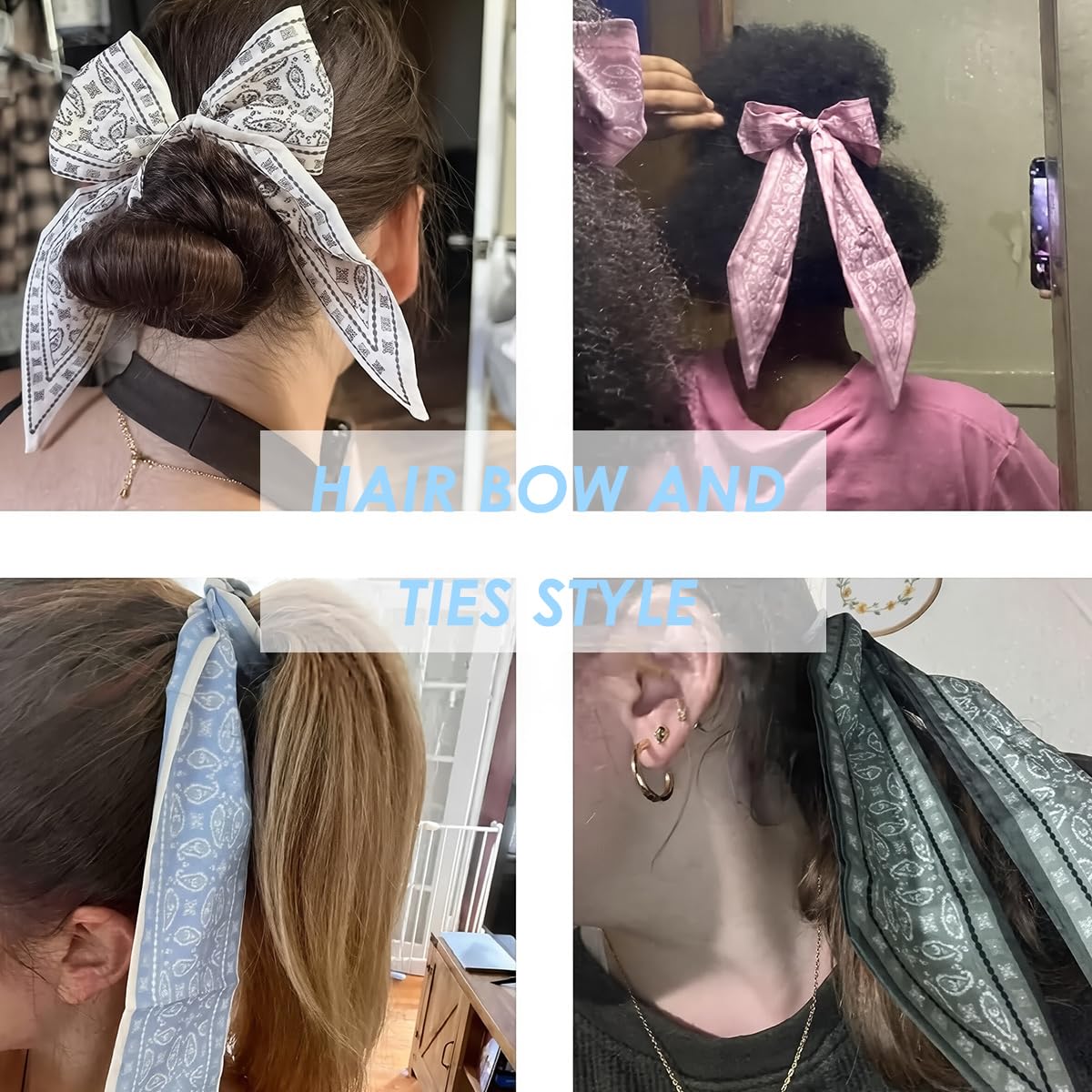 SANNIDHI Hair Scarf for Women featuring 34x2.4 in Silk Design Pack of 4 | Floral Styling Accessory