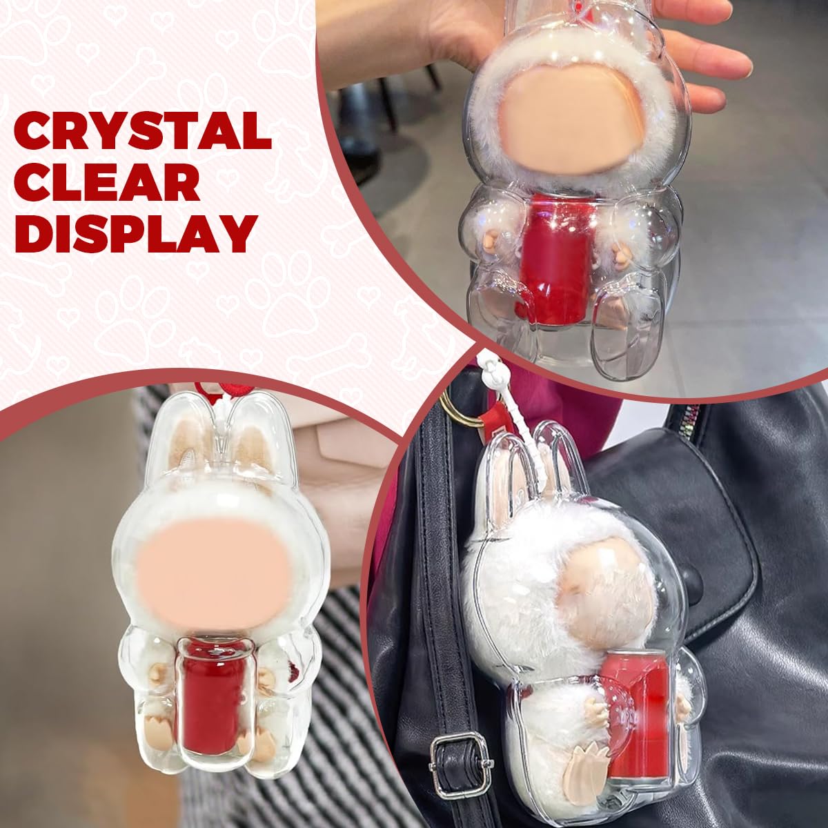 FANCYKU Protective Cover for 15cm Plush Figure Doll with Silicone Loop Strap | Transparent PC Dust-Proof Display Case