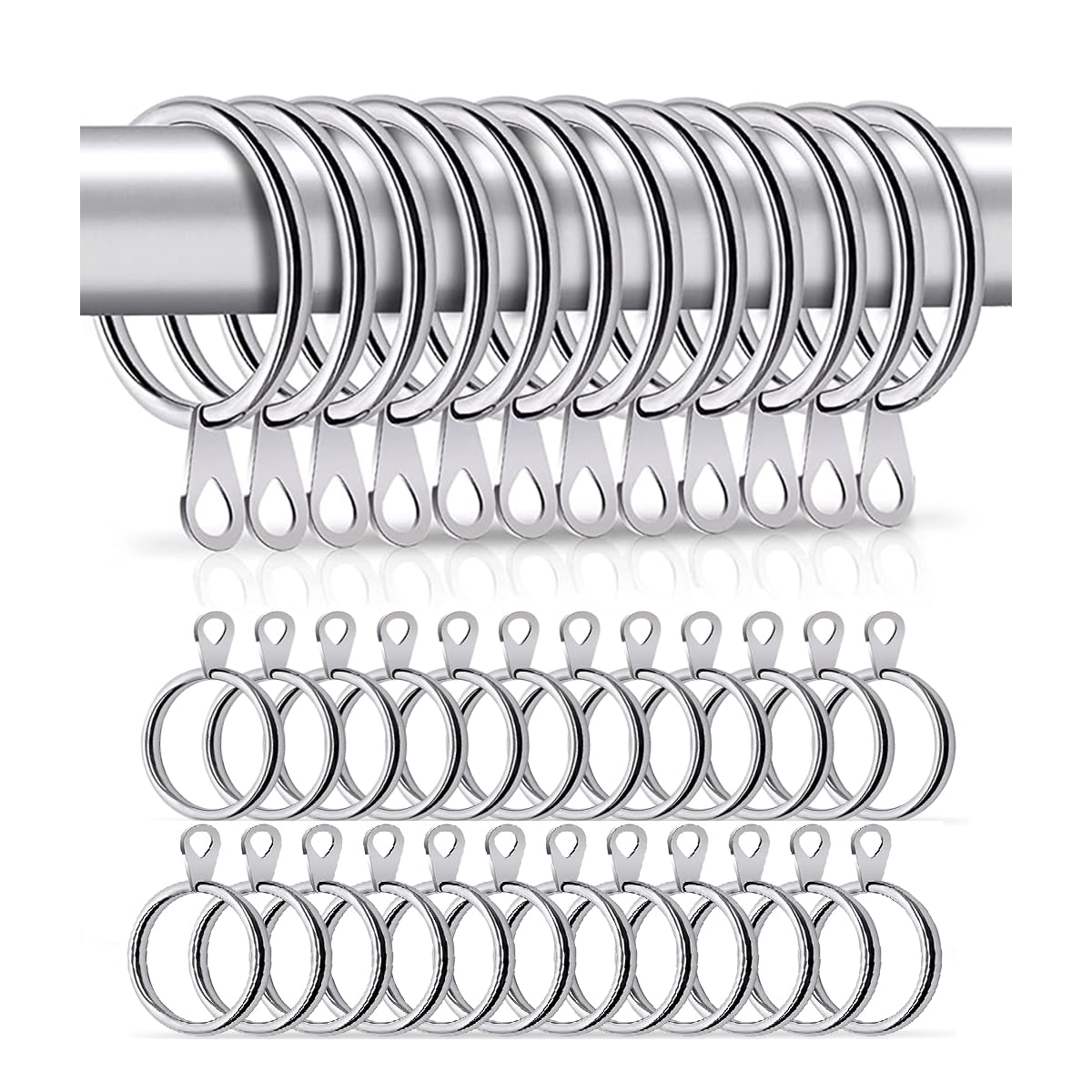 HASTHIP Metal Curtain Rings for Rods with Smooth Sliding Hooks 12Pcs 37 mm Black | Rustproof