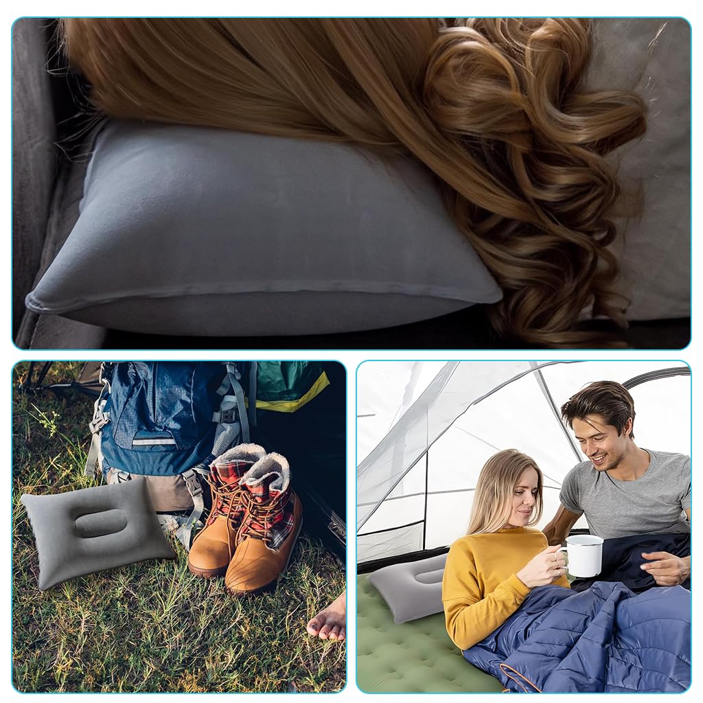 HANNEA Inflatable Pillow for Travel and Camping featuring Ergonomic Support | 16.9x10.36 in Soft Flocked PVC