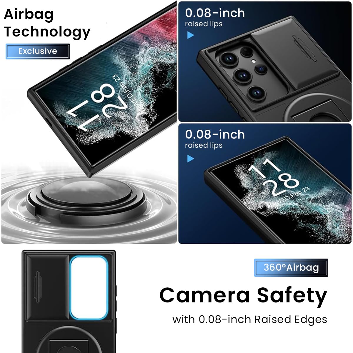 ZORBES Phone Case for Samsung Galaxy S22 Ultra 6.8 inch with Sliding Camera Cover and MagSafe Ring Holder Stand Black