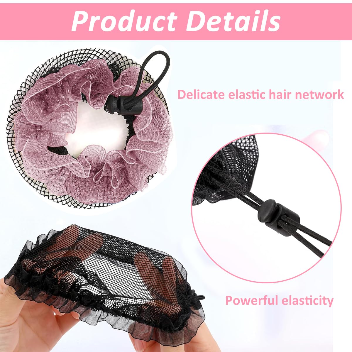 MAYCREATE Hair Buns for Women Girls 7 Pcs with Adjustable Buckle Mesh Net | Lace Brim Cover