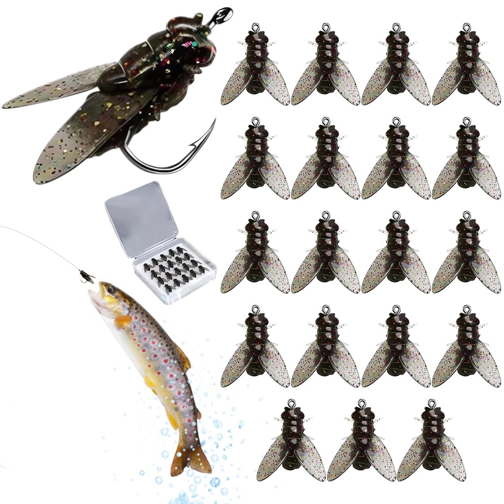 Proberos® 20Pcs Bionic Fly Fishing Baits with Box 8mm Micro Bionic Soft Fly Fishing Baits Swimbaits Soft Flies Bass Fly Fishing Lures Kit, Saltwater  Freshwater Flies Swim Baits Fly Fishing Hook