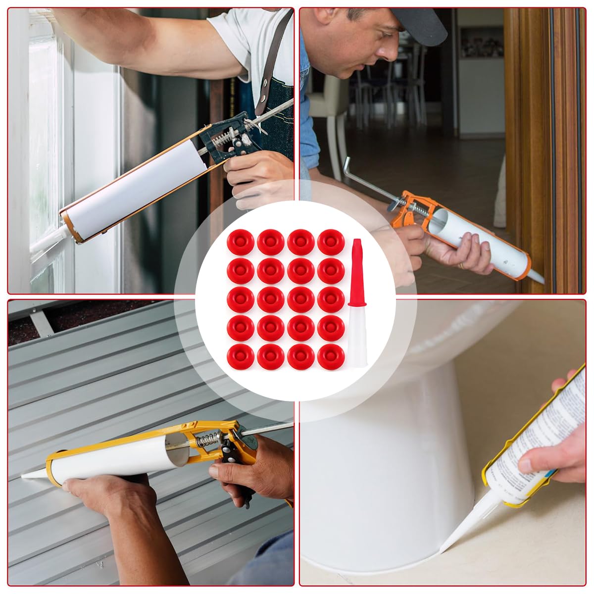 Serplex Caulk Applicator Nozzle Caps 20 Pcs for Caulking Guns with Elastic Silicone Seal | Mess Free Storage