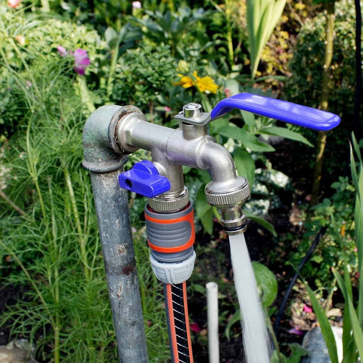 HASTHIP Double Valve Water Tap for Garden Use with 1/2 inch Connection and Dual Outlet Control