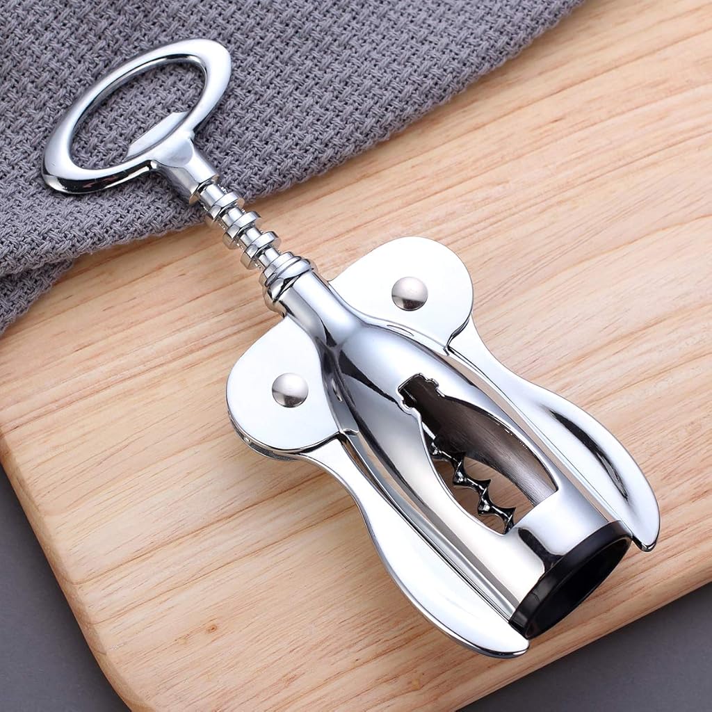 HASTHIP 4 PCS Wine Opener Stainless Steel Corkscrew Set with Vacuum Wine Stopper, Wine Foil Cutter, Wine Aaerator Pourer Wine Corkscrew Supplies Set for Kitchen Restaurant Bars Gifts for Wine Lover