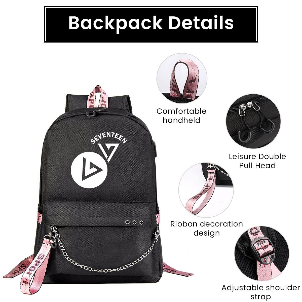 PALAY Korean KPOP SEVENTEEN Backpack for School with 15.6 in Laptop Compartment | Oxford Cloth Bag