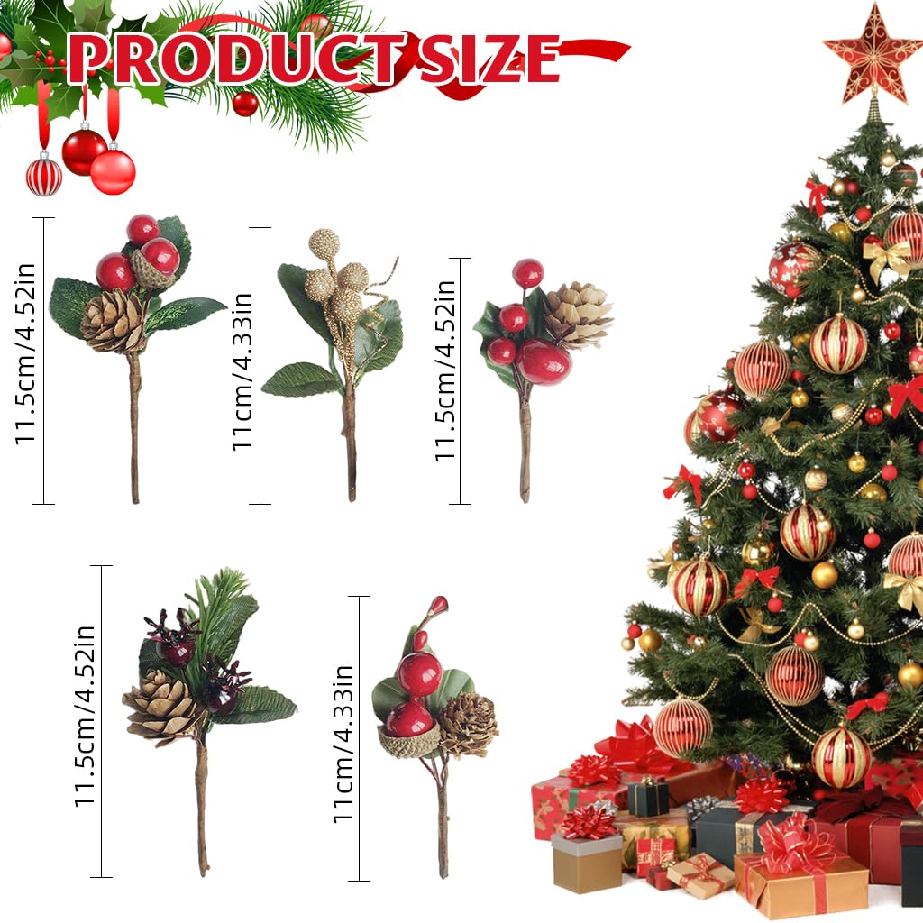 HASTHIP Artificial Christmas Picks for Wreaths and Gift Wrapping 5PCS featuring Red Berries