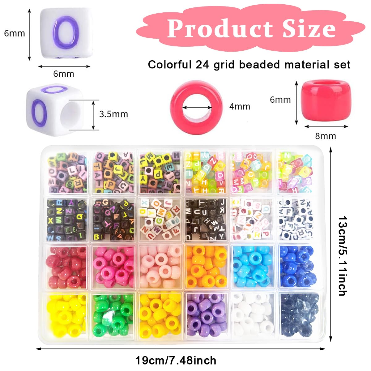 SANNIDHI Jewelry Bracelet Making Kit for DIY Crafts with 6mm Letter Beads & 9mm Pony Beads | Colorful Acrylic Set for Kids and Girls