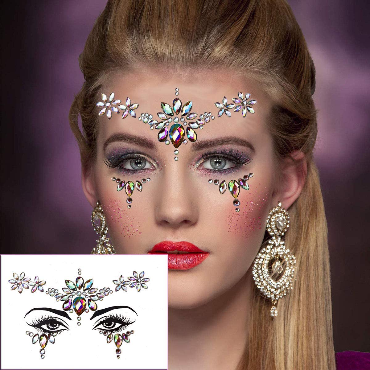 MAYCREATE Face Gems Rhinestone Face Decoration Jewelry Sticker For Women Girls Mermaid's Tears Makeup Sticker Artist Temporary Eyes Decor Crystal Face Jewels for Festival, Party, Rave