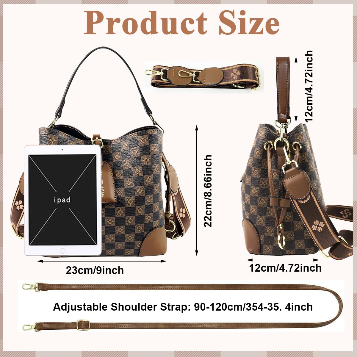 PALAY Cross Body Bag for Women with Two Adjustable Straps and PU Leather Bucket Design