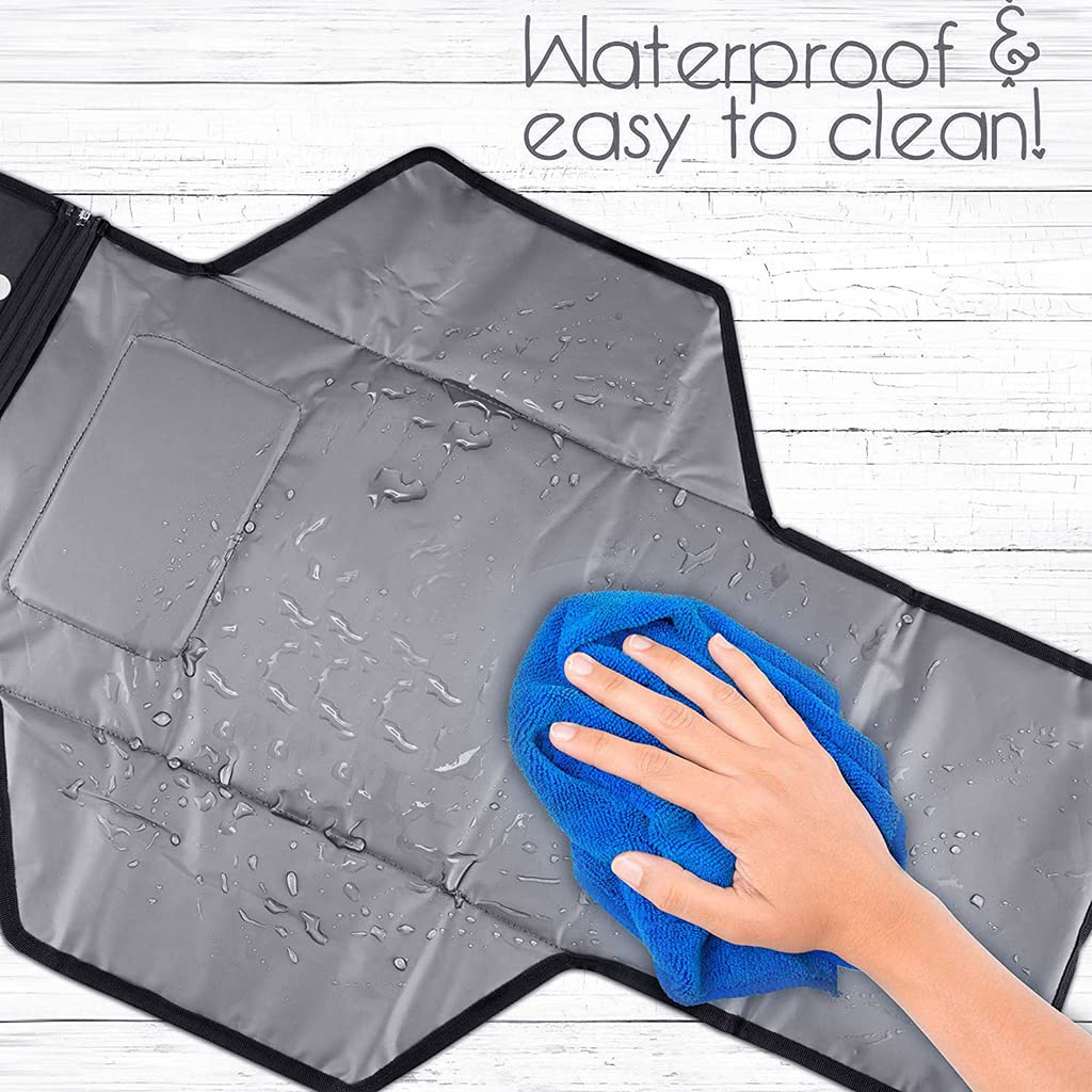 SNOWIE Baby Changing Mat for Indoor and Outdoor Use with One Hand Buckle 36x21.6 in | Foldable Oxford Pad with Organizer Pockets Black