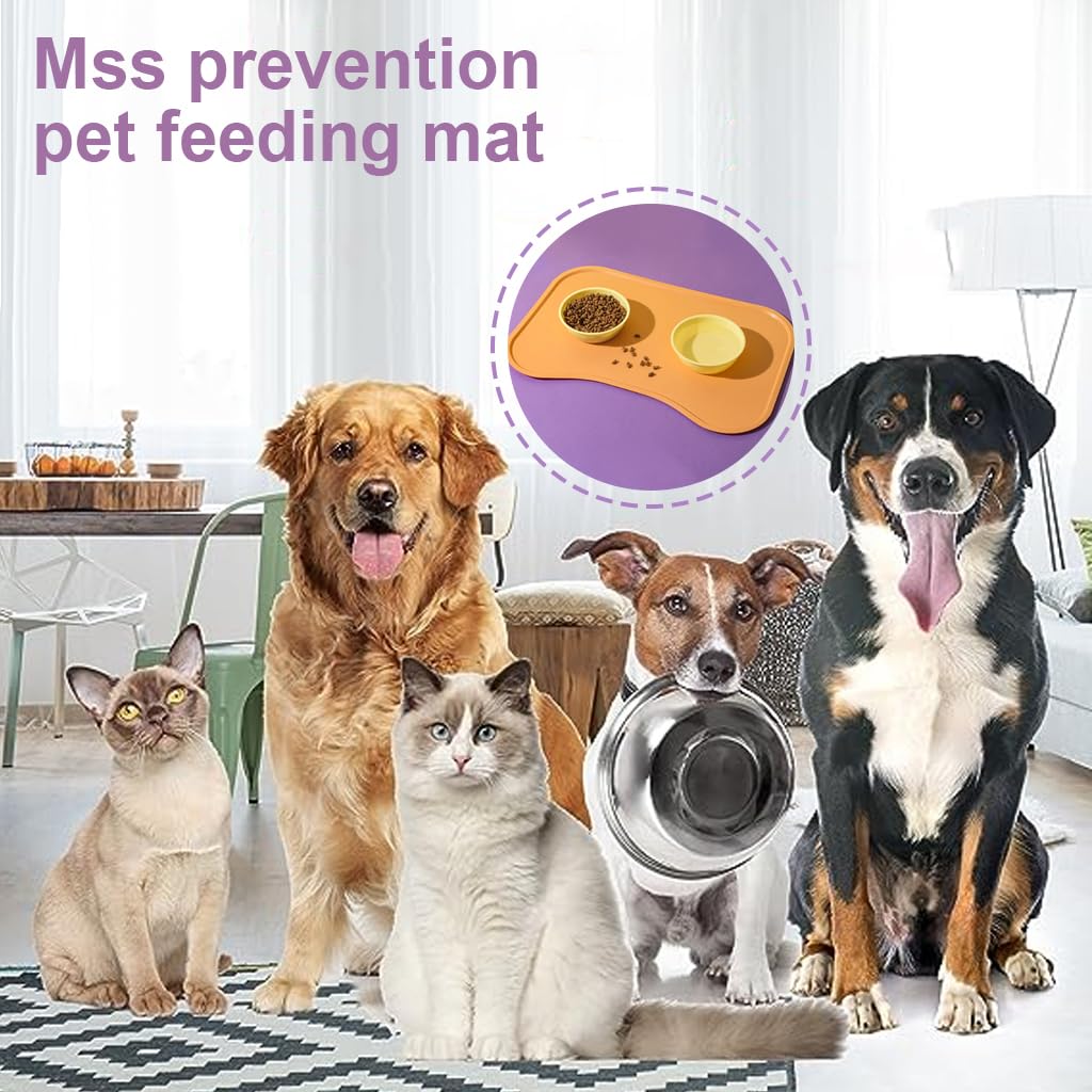 Qpets® Pet Feeding Mats, Cat Anti-slip Silicone Food Mat, Waterproof and Oil-proof Pet food Mat, Edge Curl Floor Food Tray, Strongly Adsorbed Ground Pet Placemat for Dogs Cats(45.5cm x 30cm, Orange)