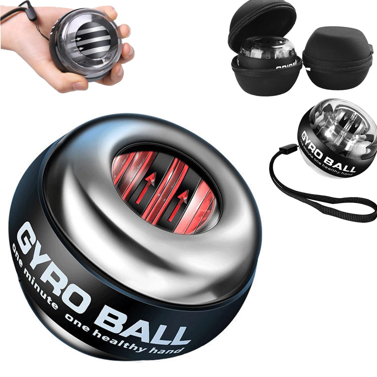 Proberos® Curaball Hand Exerciser 5 Light Modes with LCD Counter, Torque Ball Hand Exerciser, Self-Starting Gyro Wrist Strength Trainer for Strengthen Arms, Black