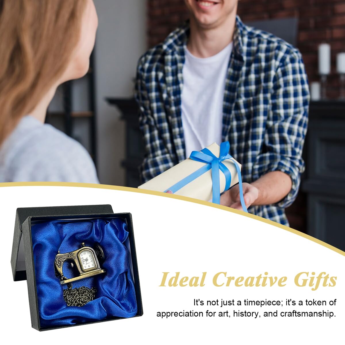 SANNIDHI Pocket Watch featuring Vintage Sewing Machine Design with Quartz Movement and Alloy Chain | Gift for Men and Women