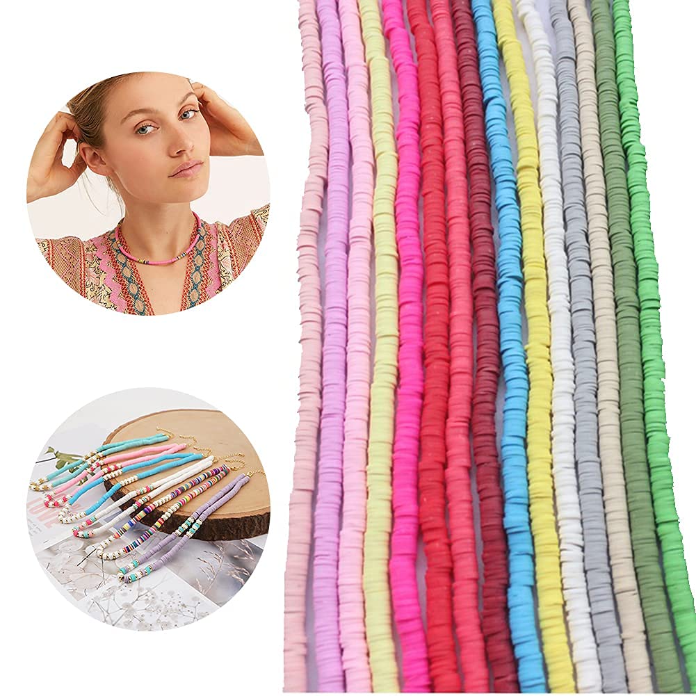 PATPAT  3000pcs Beads for Jewellery Making , Flat Beads Multicolor Flat Beads for Bracelet Necklace Making, Polymer Clay Flat Beads for DIY Jewelry (6mm, 15 Color)