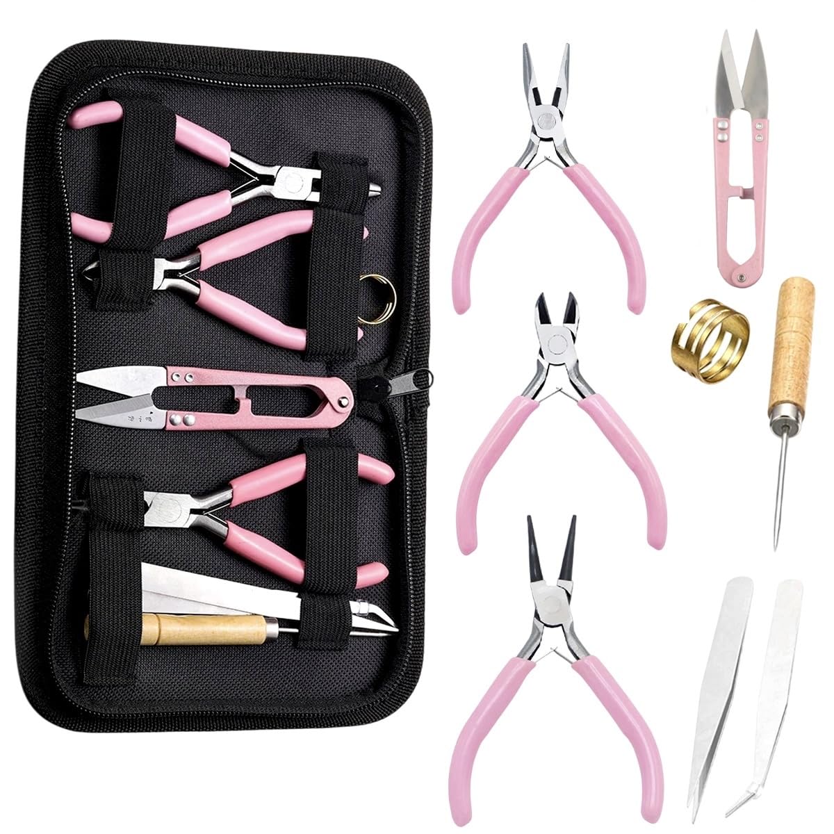 HASTHIP® 8-Piece Jewelry Making Tool Set, Includes Round Nose, Pointed Nose, and Wire Cutters, Non-Serrated Pliers for Beginners and Enthusiasts