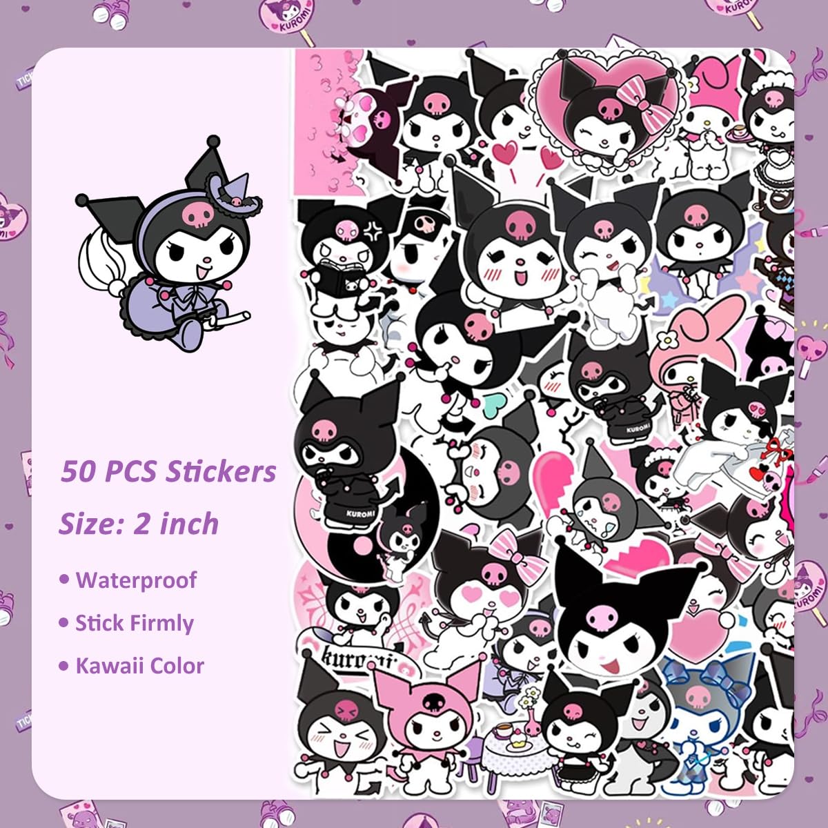 HASTHIP® 23Pcs Kawaii Kuromi School Supplies Set, Kawaii Stationeries Set with Notebook Pencil Pouch, Click Pens, Card Holder, Book Markers, 50Pcs Kuromi Stickers, Note Stickers, Girls School Gift Set