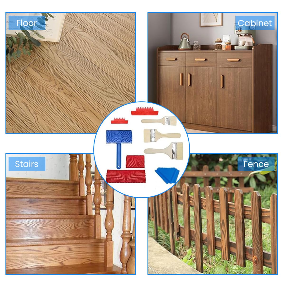 Serplex Rubber Graining Roller Tools Kit for Walls and Furniture with 9 Pcs Spiral Grain Rollers | Ideal for DIY & Crafts