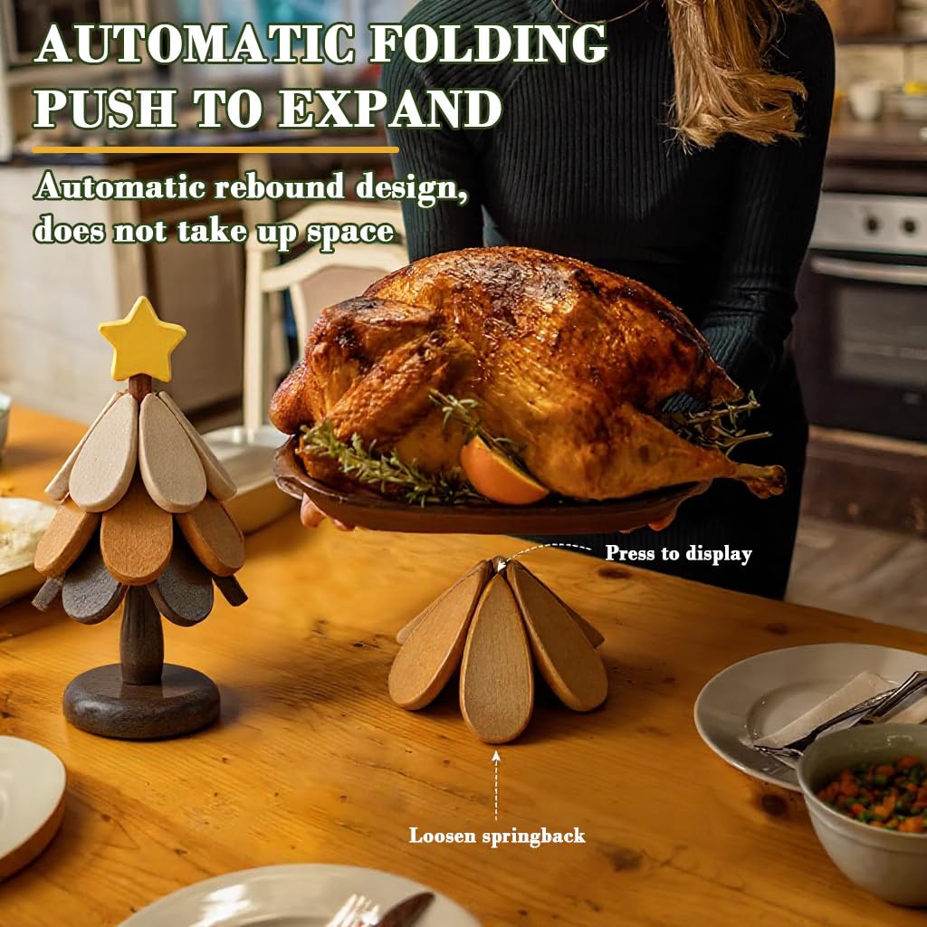 HASTHIP Wooden Coasters Set for Dining Table with Tree Shaped Holder and Rustic Floral Design | 3pcs Heat Resistant Cup Mats