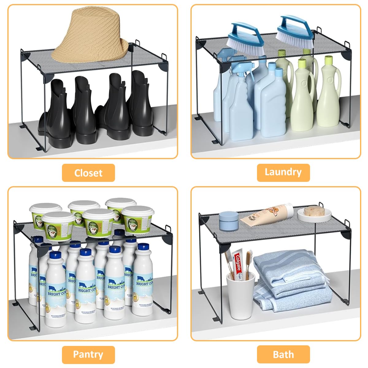 HASTHIP Folding Metal Storage Rack Microwave Top Shelf Rack Mesh Storage Rack Countertop Storage Rack Space Saving Kitchen Organizer Rack