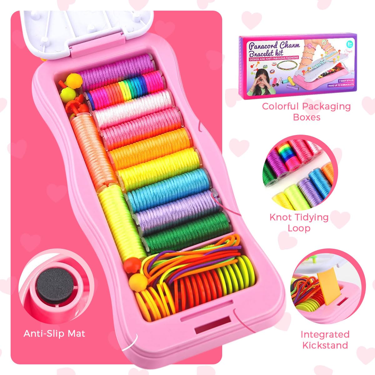 PATPAT DIY Rope Bracelet Making Kit for Kids with Braiding Tool and Charm Buttons | Fun Craft Gift for Girls