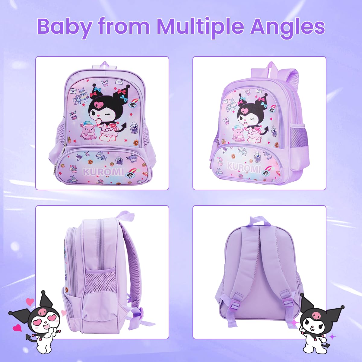 Fancyku School Backpack for Girls with 30×14×33cm Multi Compartment Design and PU Leather | Cute Cartoon Gift for Kids