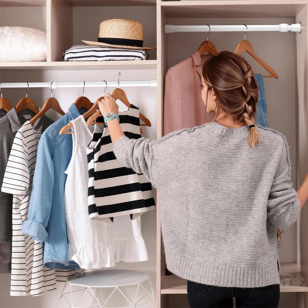 HASTHIP Retractable Curtain Rod for Window and Wardrobe featuring 16.9–27.5 in Length | 30 mm Metal Tension Design