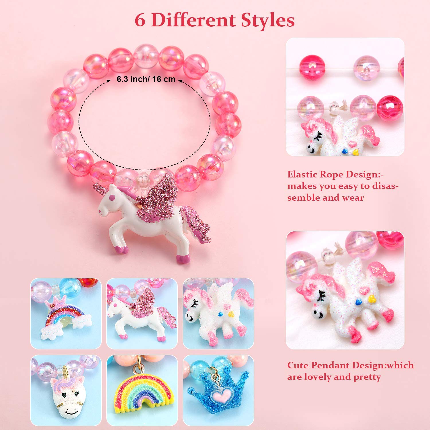PATPAT Unicorn Bracelet Set for Girls featuring 12 pcs 6.3 in Stretch Design and Colorful Beads | Ideal Gift Jewelry