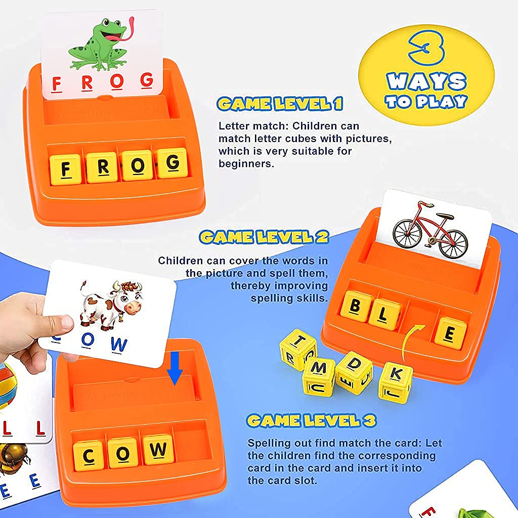 PATPAT Spelling Games for Kids with 30 Flash Cards and 12 Letter Cubes | CPC Certified Learning Toy