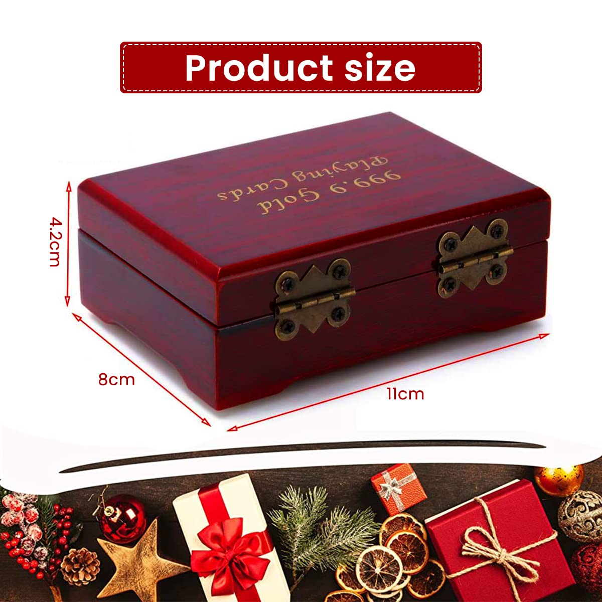 PATPAT® Wooden Box Card Box Card Organizer Box Cards Deck for Poker Texas Game Palying Cards Poker Cards Storage Box, Red