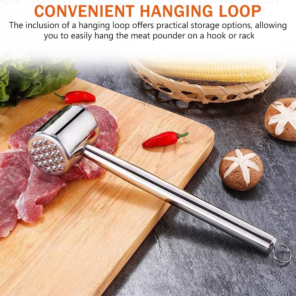 Supvox® Kitchen Meat Tenderizer 10.4 Inches Meat Pounder Food Grade 304 Stainless Steel Meat Tenderizer Hammer Meat Pounder for Chicken Breast, Meat, Pork