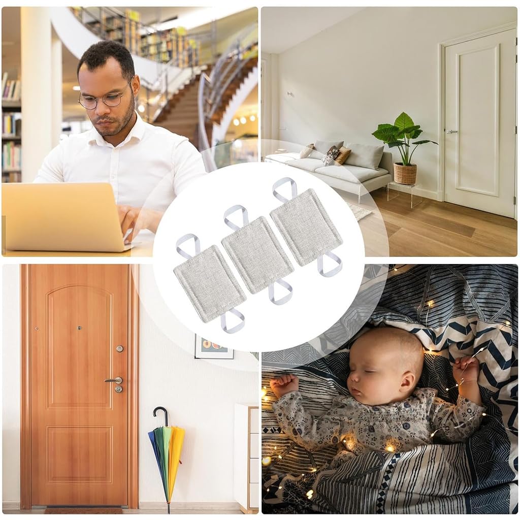 HASTHIP Door Silencer for Nursery and Light Sleepers featuring Elastic Loops 3 Packs 4x3 in | Cotton Linen Quiet Latch Cover