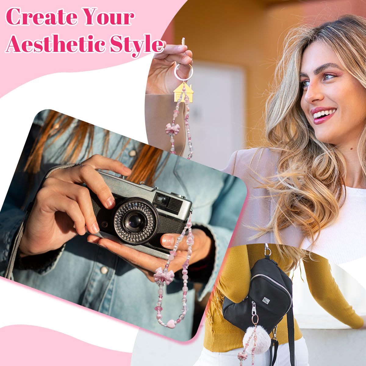 SANNIDHI Beads for Bracelet Making with Pink Bow Charms for Girls 7–14 | DIY Craft Kit