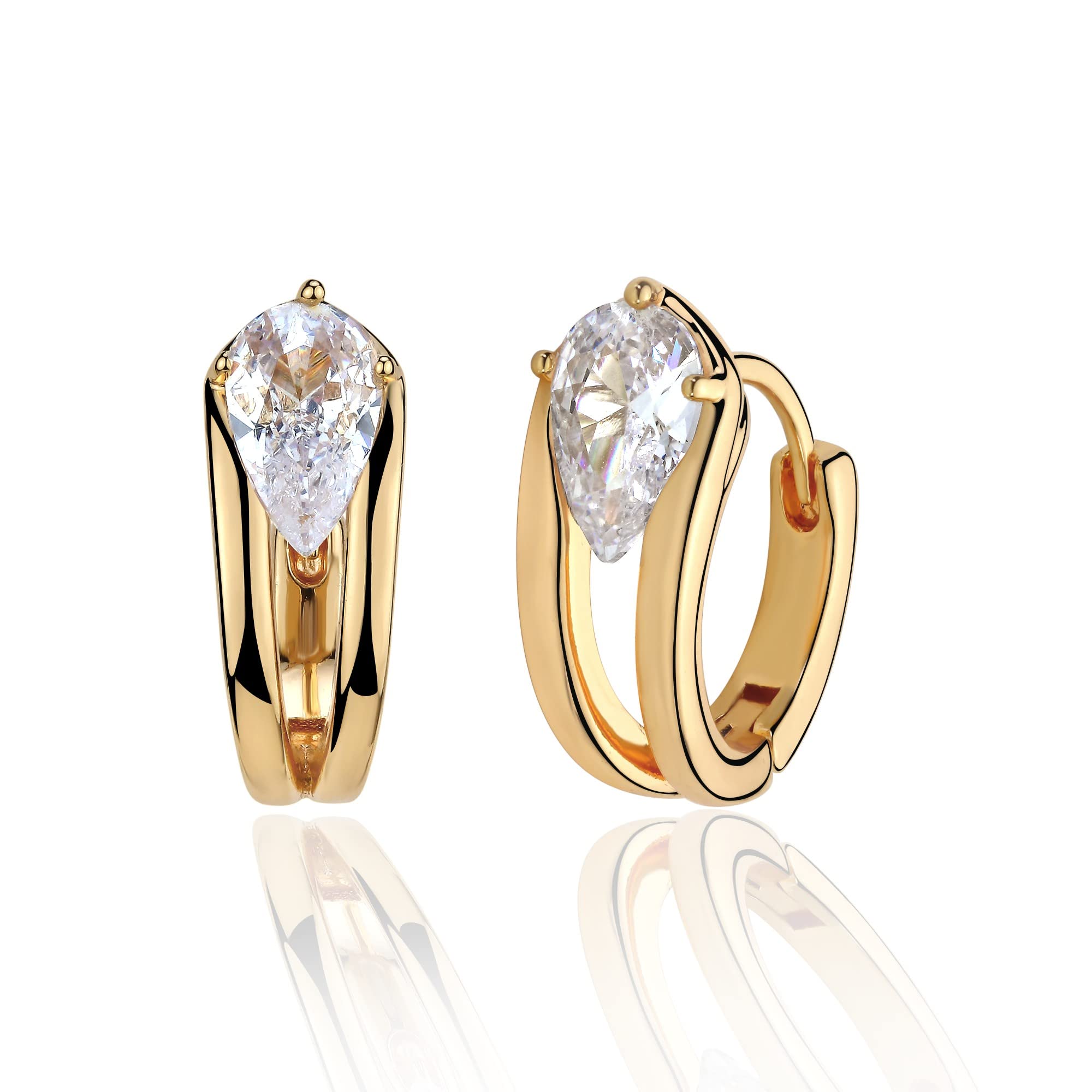 Zibuyu Bold Golden Earring for Women featuring Raindrop Cubic Zirconia and Dainty Loop Design