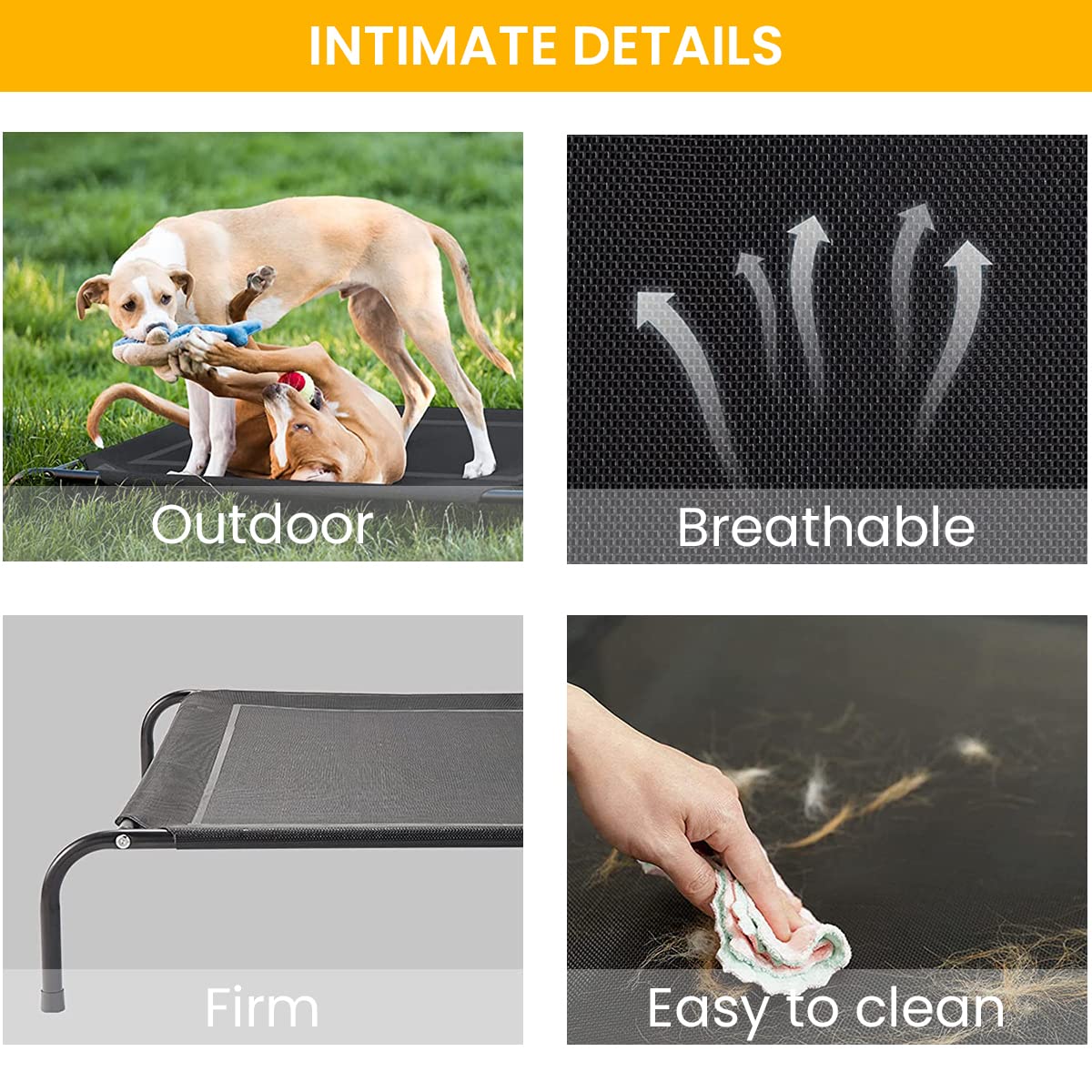 Qpets Dog Bed for Indoor and Outdoor Use with 43×32×8 in Mesh Frame | Supports 40 kg