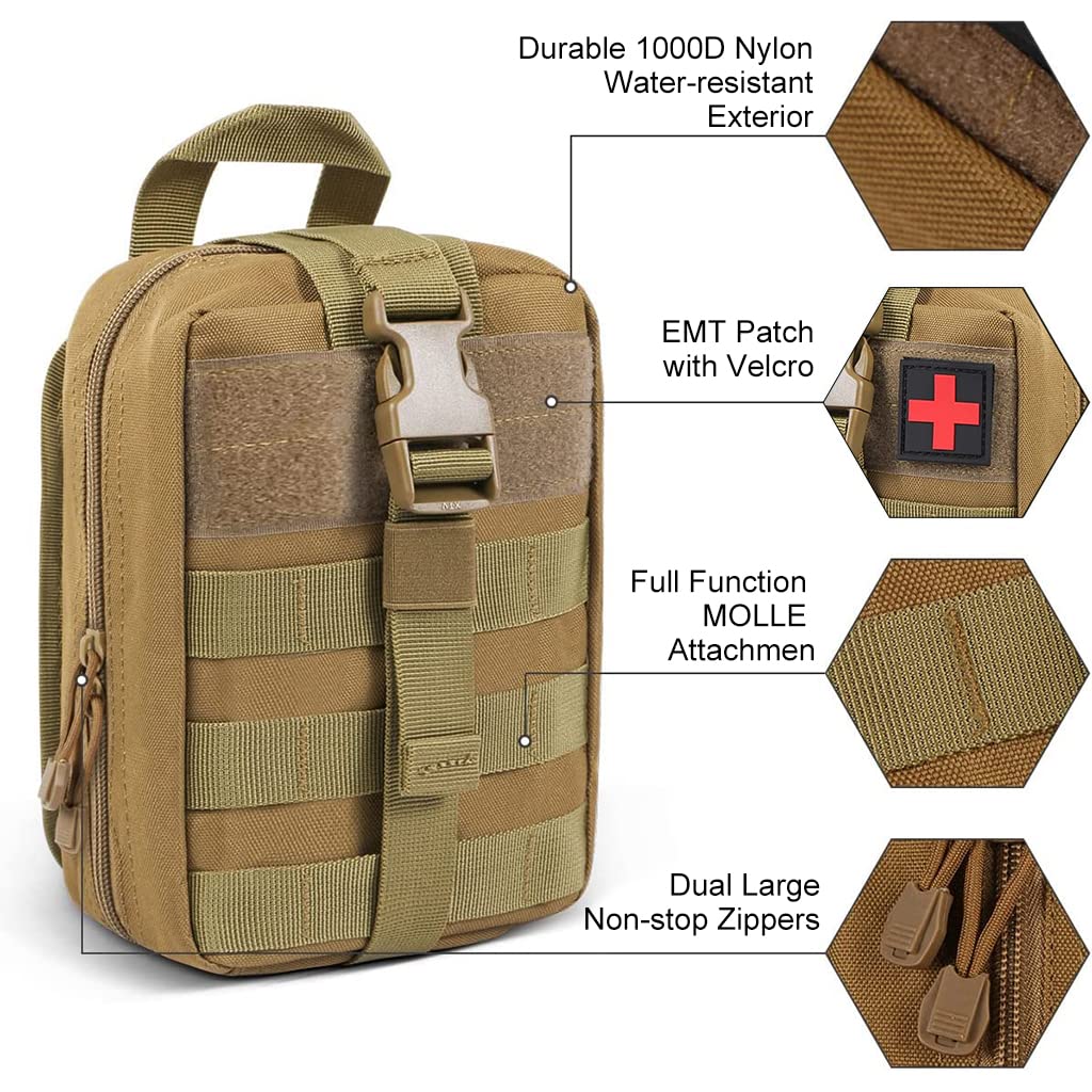 Proberos Medical Molle Pouch for Outdoor and Home Use featuring Rip Away Design and 20.5x15x10cm Capacity | Metallic Yellow Nylon