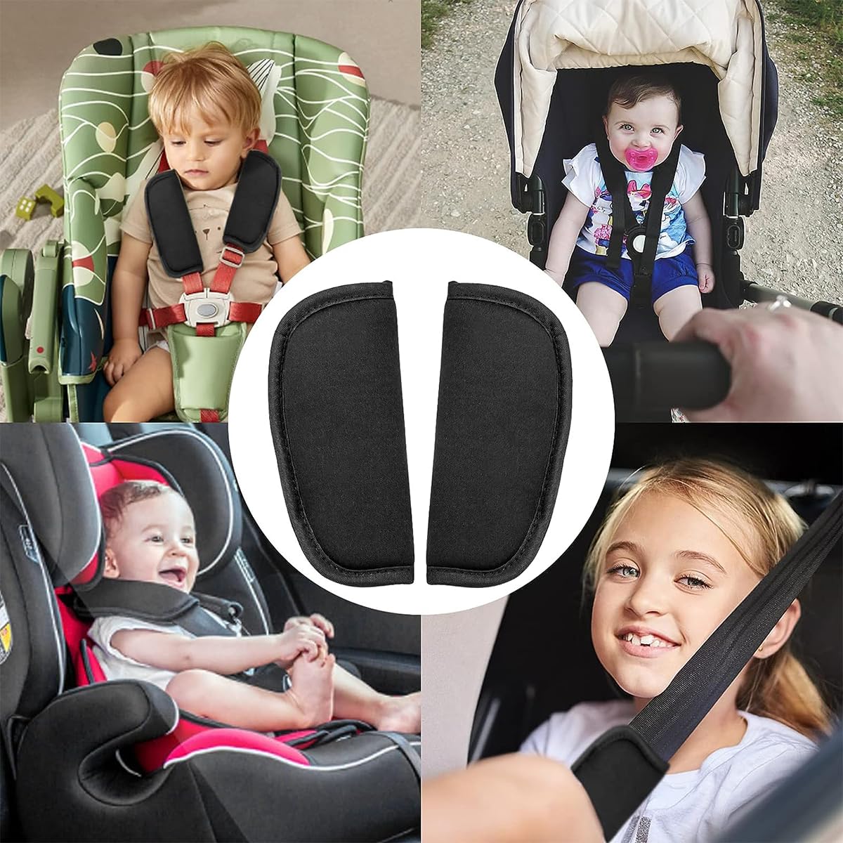 SNOWIE SOFT® 3Pcs Baby Car Seat Belt, Baby Stroller Car Seat Strap Covers and Crotch Pad Combo Universal Seat Belt Covers for Newborns Infants Kids Child, Pushchair Seat Belt Cover Cushions Adjustable