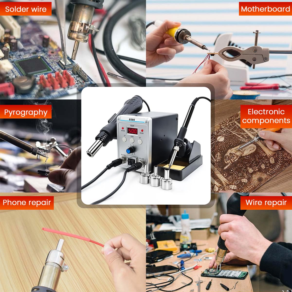 Serplex Soldering Station for Precision Repair with LCD Display and Divided Switches | 700W 220V 2-in-1 Hot Air Gun and Iron