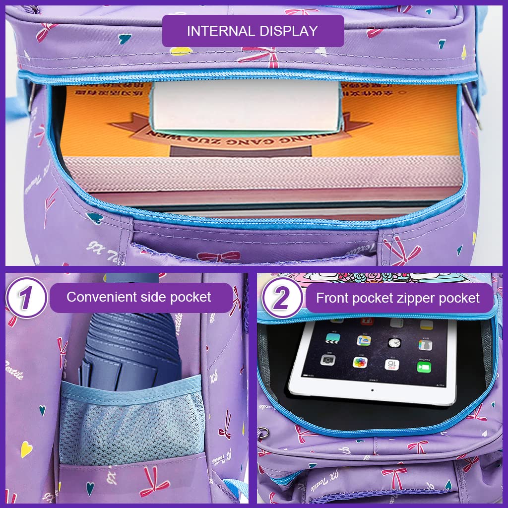 PALAY Small Backpack for Girls with 37×29×12cm Capacity and Ergonomic Padded Straps | Violet Waterproof School Bag with Pencil Case