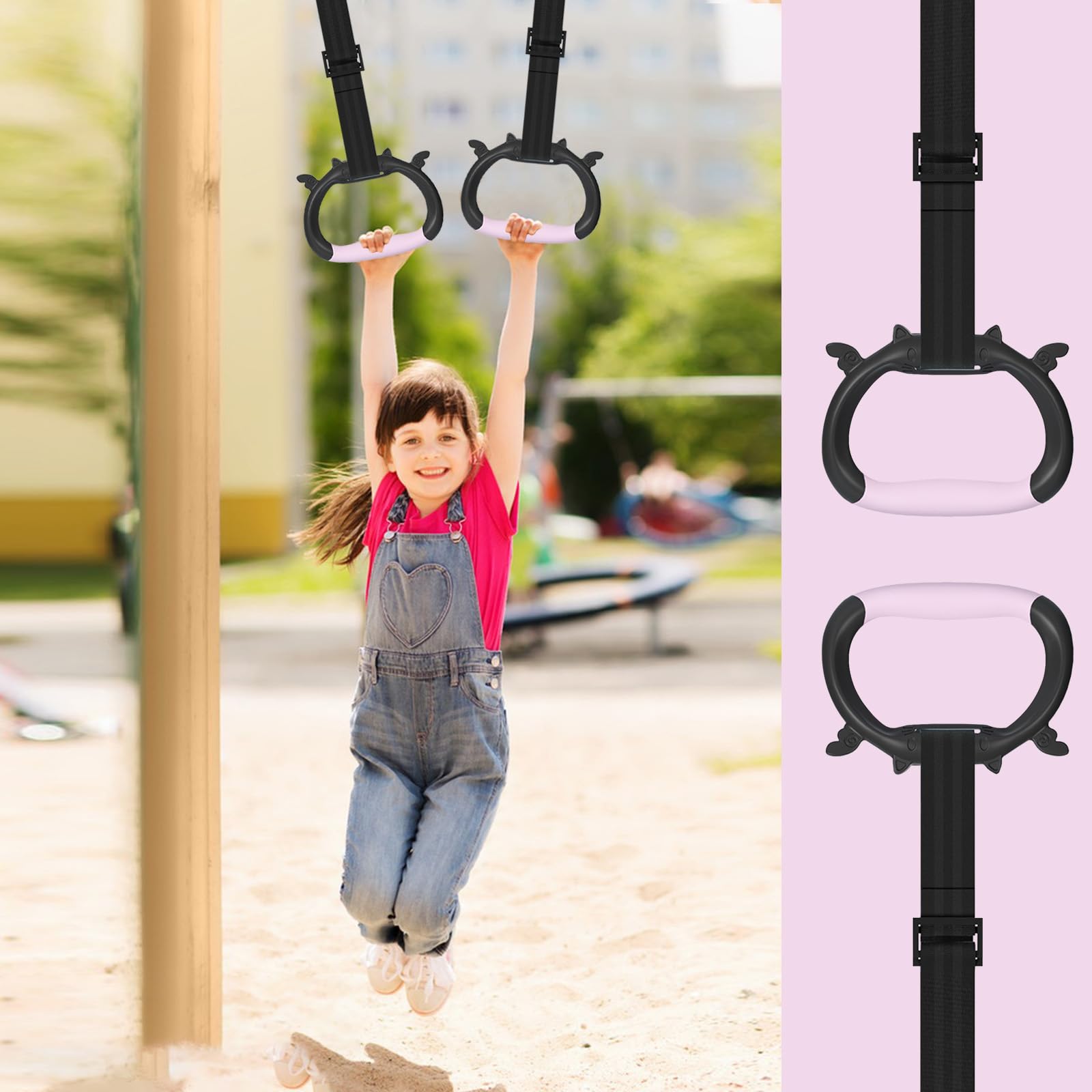 Proberos Kids Gymnastic Rings for Home Fitness with 3.3ft Adjustable Straps & 360lbs Load | Rubberized Grip for Kids and Teens