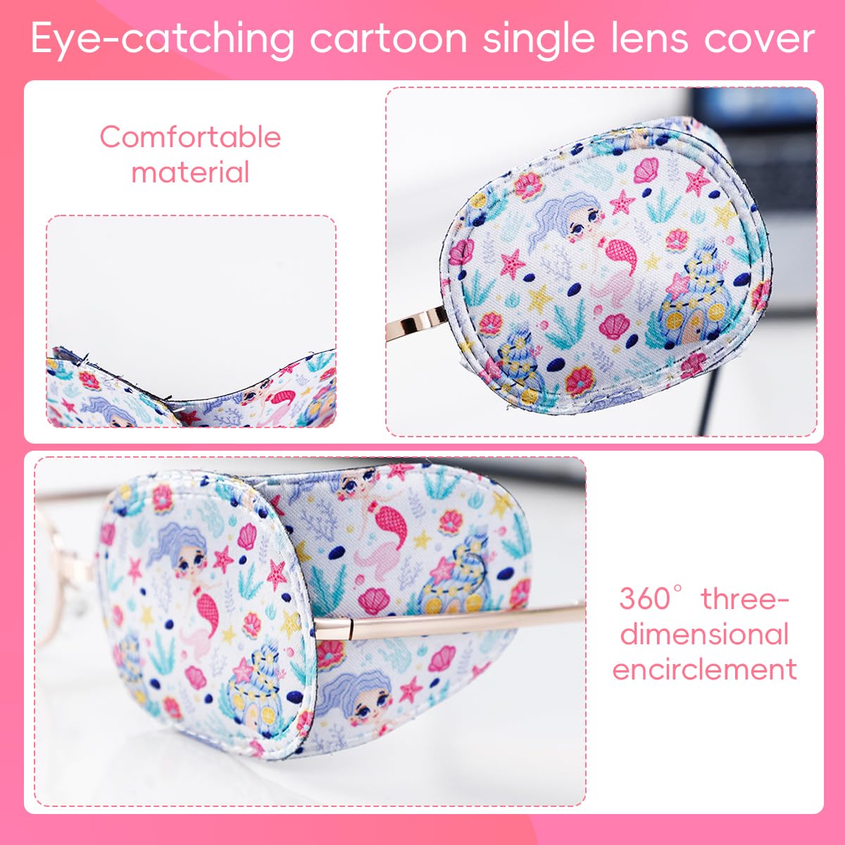 HANNEA Single Lens Cover for Kids Vision Correction featuring Slide-in Design and Soft Non-Woven Fabric | 16PCS Cartoon Unicorn Lazy Eye Eyeglasses Patches