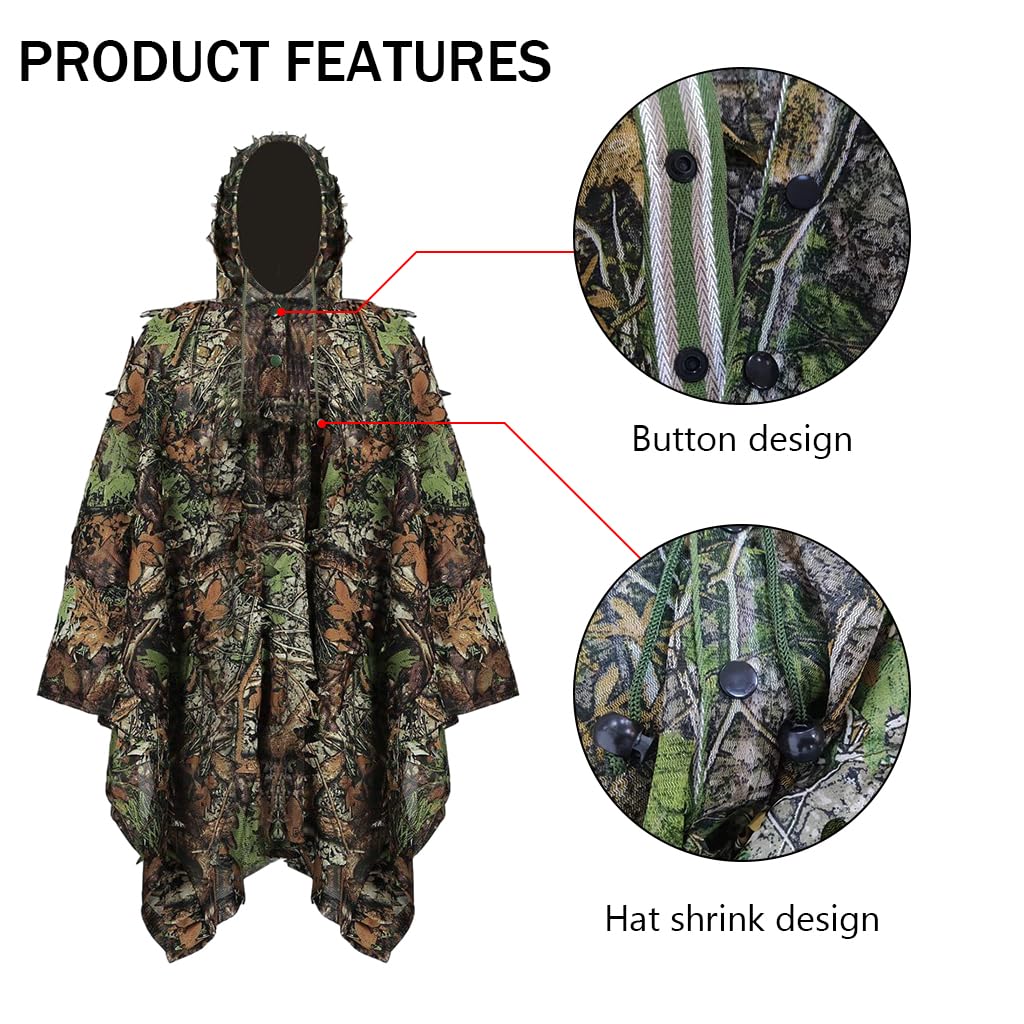 Proberos® Ghillie Suit, 3D Camouflage Hunting Apparel, 3D Leaf Woodland Poncho Ghillie Suit Camouflage Clothing for Hunting Bird Watching Military Training Outdoor Gaming Wildlife Photography