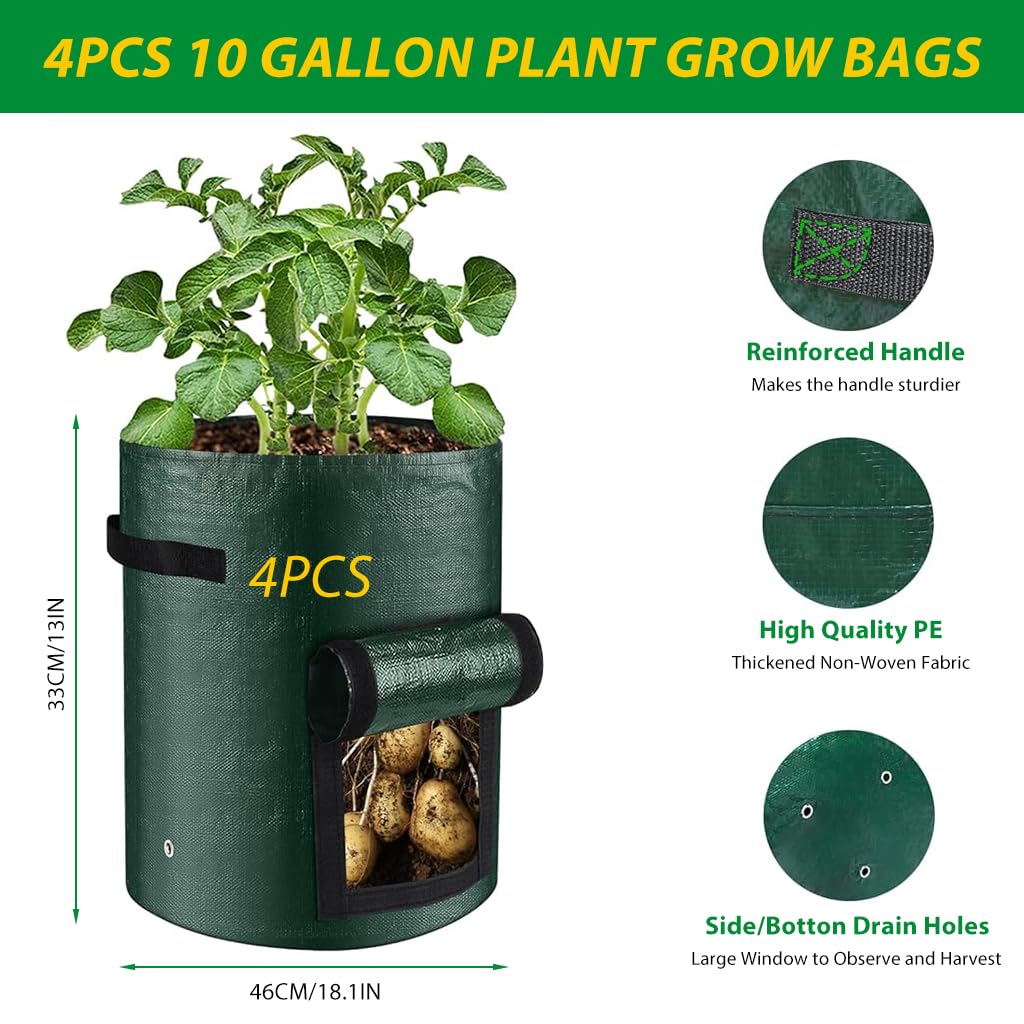 HASTHIP® 10Pcs Grow Bags with Handles, 20L Large Breathable Fabric Pots for Vegetable/Flower/Plant, Planting Bag, Planting Green Bag Root Control Bag (30*30cm)