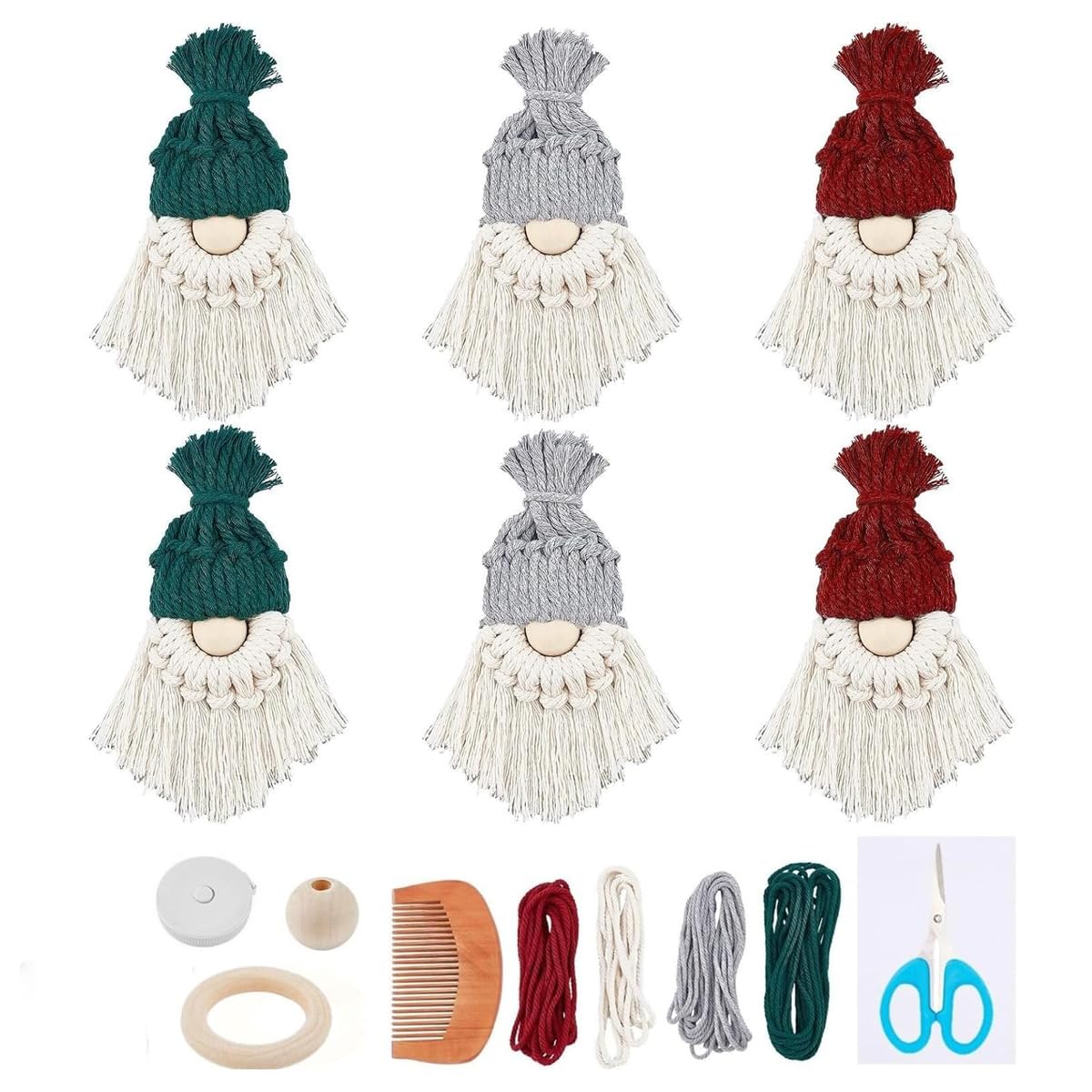 HASTHIP® DIY Santa Claus Kit DIY Macrame Santa Claus for Christmas Tree Decor Christmas Tree Hanging Gnomes Santa Elf Christmas Decorations 6 Set